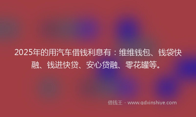 2025年的用汽车借钱利息有：维维钱包、钱袋快融、钱进快贷、安心贷融、零花罐等。
