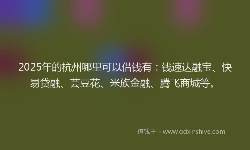 2025年的杭州哪里可以借钱有：钱速达融宝、快易贷融、芸豆花、米族金融、腾飞商城等。