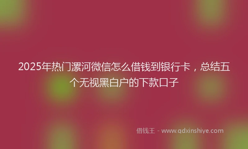 2025年热门漯河微信怎么借钱到银行卡，总结五个无视黑白户的下款口子