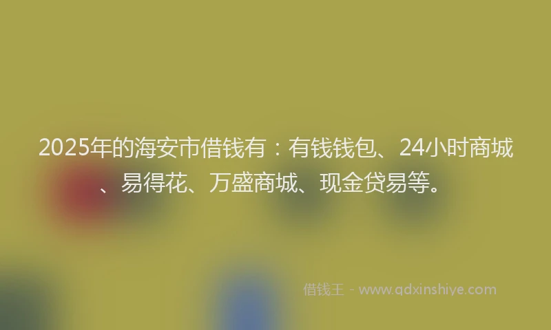 2025年的海安市借钱有：有钱钱包、24小时商城、易得花、万盛商城、现金贷易等。