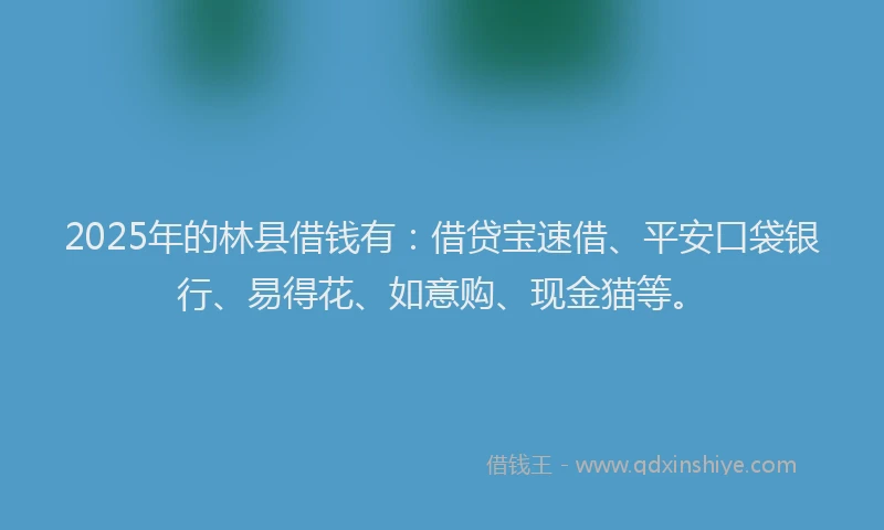 2025年的林县借钱有：借贷宝速借、平安口袋银行、易得花、如意购、现金猫等。