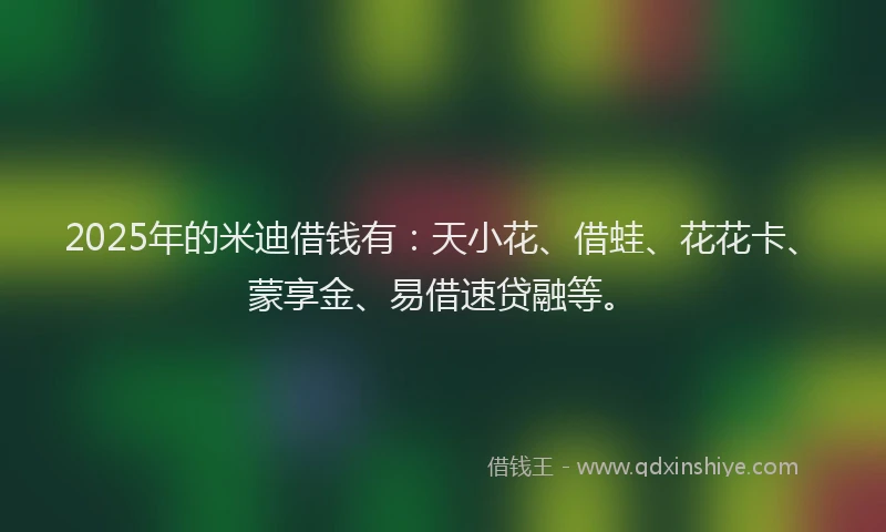 2025年的米迪借钱有：天小花、借蛙、花花卡、蒙享金、易借速贷融等。