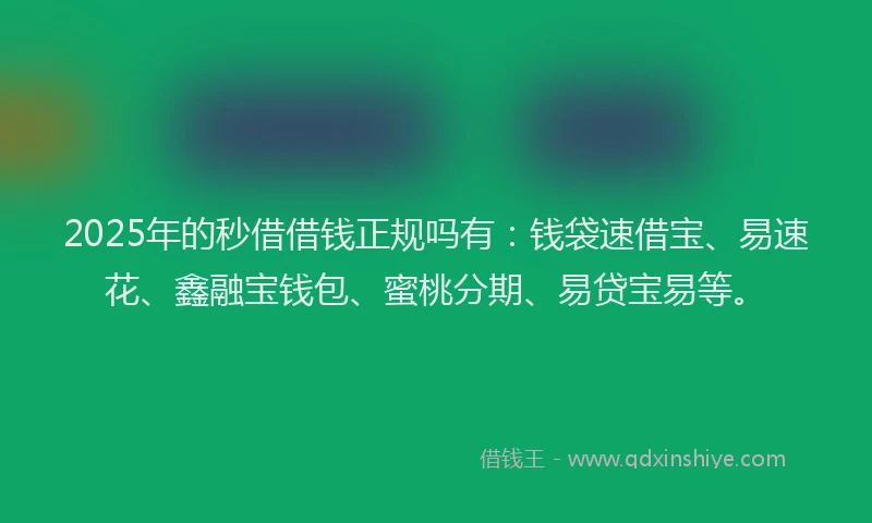 2025年的秒借借钱正规吗有：钱袋速借宝、易速花、鑫融宝钱包、蜜桃分期、易贷宝易等。