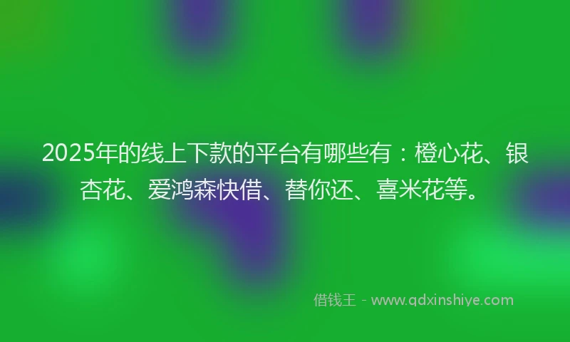 2025年的线上下款的平台有哪些有：橙心花、银杏花、爱鸿森快借、替你还、喜米花等。