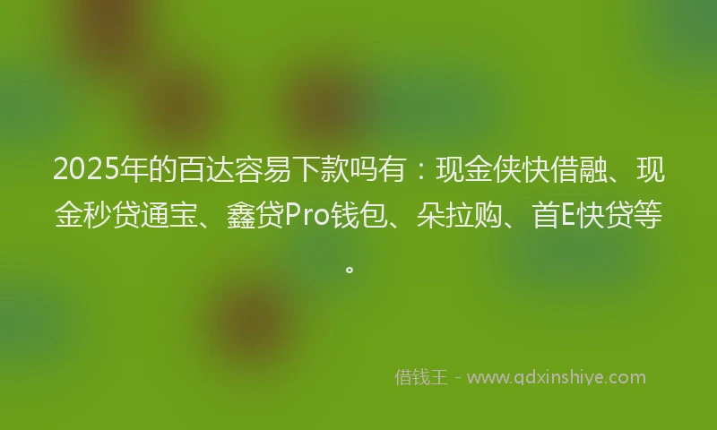2025年的百达容易下款吗有：现金侠快借融、现金秒贷通宝、鑫贷Pro钱包、朵拉购、首E快贷等。