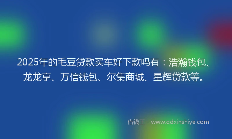 2025年的毛豆贷款买车好下款吗有：浩瀚钱包、龙龙享、万信钱包、尔集商城、星辉贷款等。