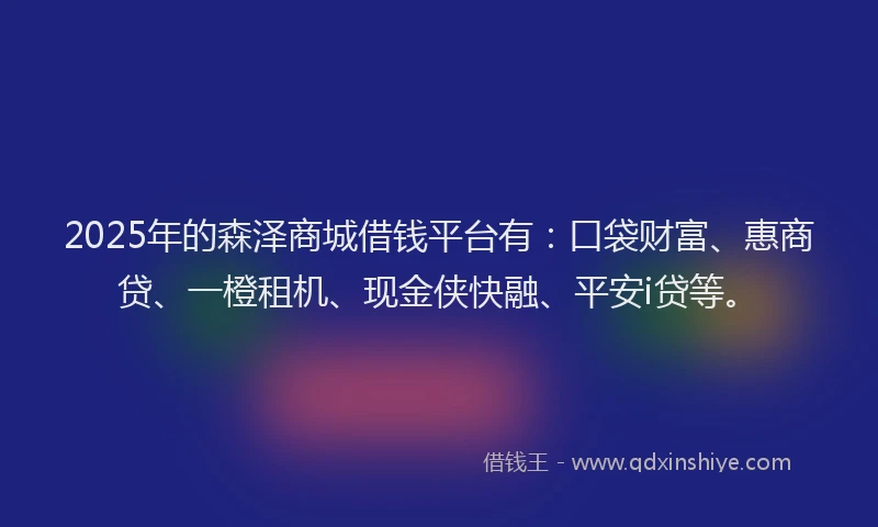 2025年的森泽商城借钱平台有：口袋财富、惠商贷、一橙租机、现金侠快融、平安i贷等。