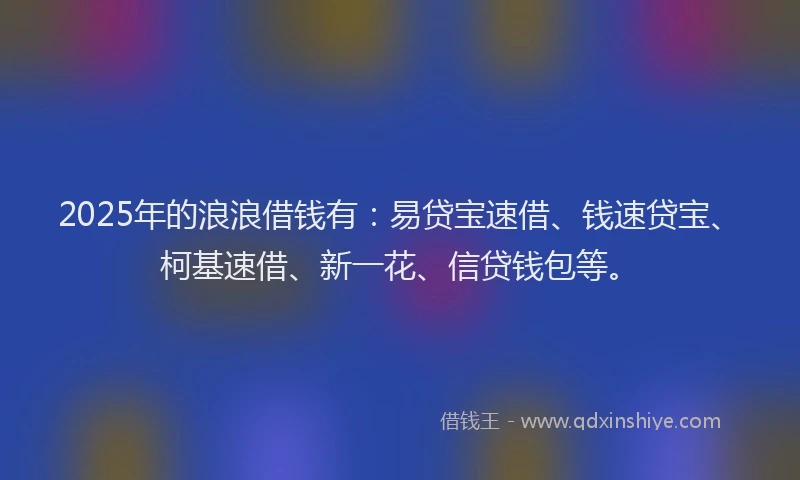 2025年的浪浪借钱有：易贷宝速借、钱速贷宝、柯基速借、新一花、信贷钱包等。