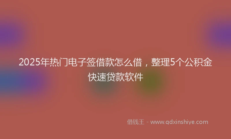 2025年热门电子签借款怎么借，整理5个公积金快速贷款软件