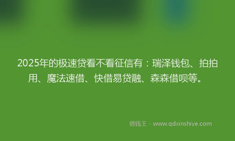 2025年的极速贷看不看征信有：瑞泽钱包、拍拍用、魔法速借、快借易贷融、森森借呗等。