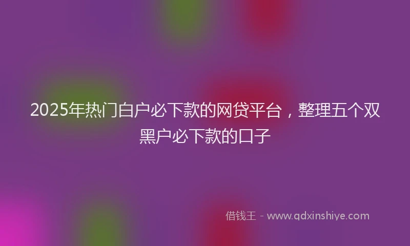 2025年热门白户必下款的网贷平台，整理五个双黑户必下款的口子