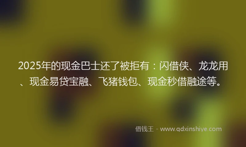 2025年的现金巴士还了被拒有：闪借侠、龙龙用、现金易贷宝融、飞猪钱包、现金秒借融途等。