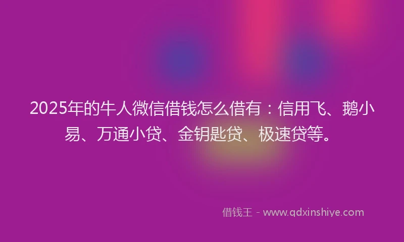 2025年的牛人微信借钱怎么借有：信用飞、鹅小易、万通小贷、金钥匙贷、极速贷等。