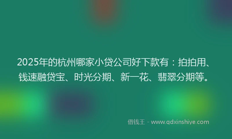 2025年的杭州哪家小贷公司好下款有：拍拍用、钱速融贷宝、时光分期、新一花、翡翠分期等。
