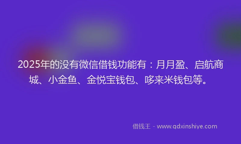 2025年的没有微信借钱功能有：月月盈、启航商城、小金鱼、金悦宝钱包、哆来米钱包等。