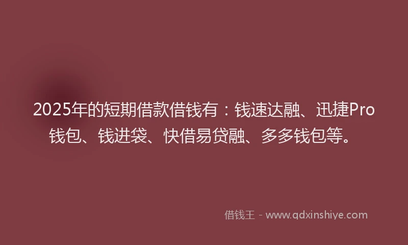 2025年的短期借款借钱有：钱速达融、迅捷Pro钱包、钱进袋、快借易贷融、多多钱包等。