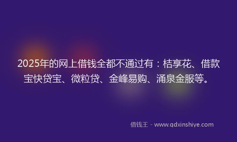 2025年的网上借钱全都不通过有：桔享花、借款宝快贷宝、微粒贷、金峰易购、涌泉金服等。