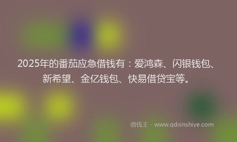 2025年的番茄应急借钱有：爱鸿森、闪银钱包、新希望、金亿钱包、快易借贷宝等。