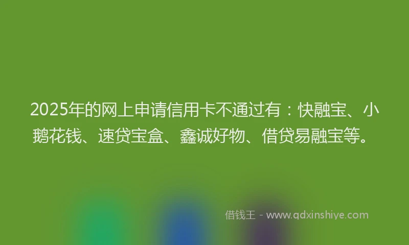 2025年的网上申请信用卡不通过有：快融宝、小鹅花钱、速贷宝盒、鑫诚好物、借贷易融宝等。