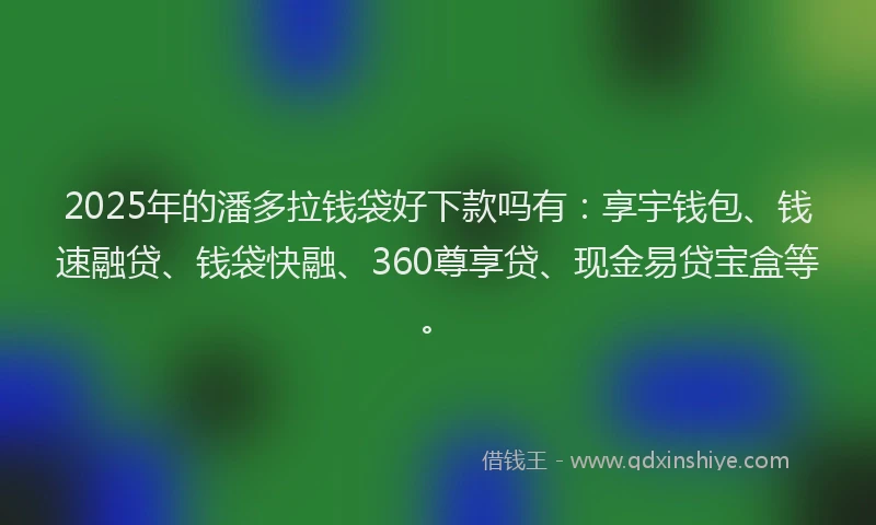 2025年的潘多拉钱袋好下款吗有：享宇钱包、钱速融贷、钱袋快融、360尊享贷、现金易贷宝盒等。