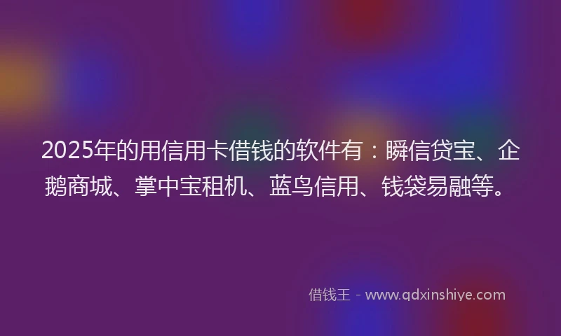 2025年的用信用卡借钱的软件有：瞬信贷宝、企鹅商城、掌中宝租机、蓝鸟信用、钱袋易融等。