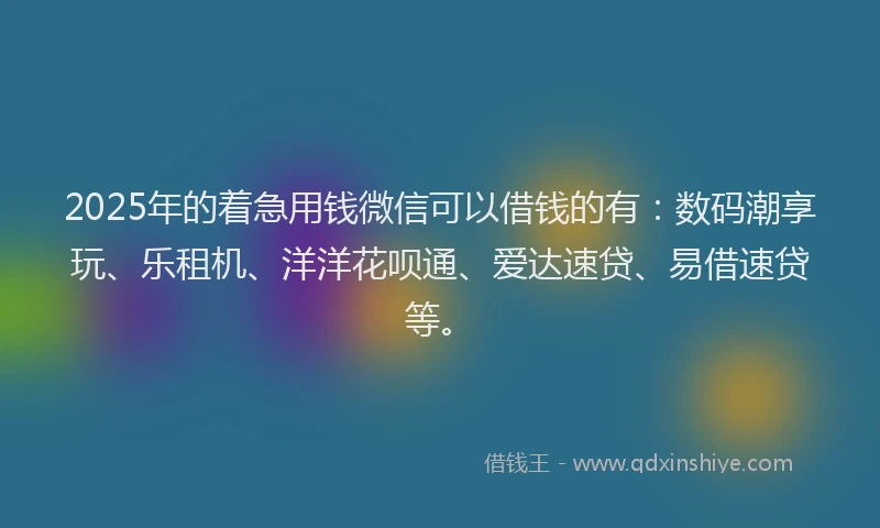 2025年的着急用钱微信可以借钱的有：数码潮享玩、乐租机、洋洋花呗通、爱达速贷、易借速贷等。
