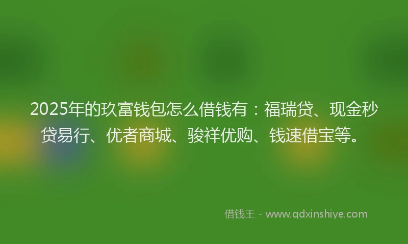 2025年的玖富钱包怎么借钱有：福瑞贷、现金秒贷易行、优者商城、骏祥优购、钱速借宝等。