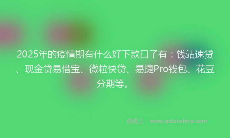 2025年的疫情期有什么好下款口子有：钱站速贷、现金贷易借宝、微粒快贷、易捷Pro钱包、花豆分期等。
