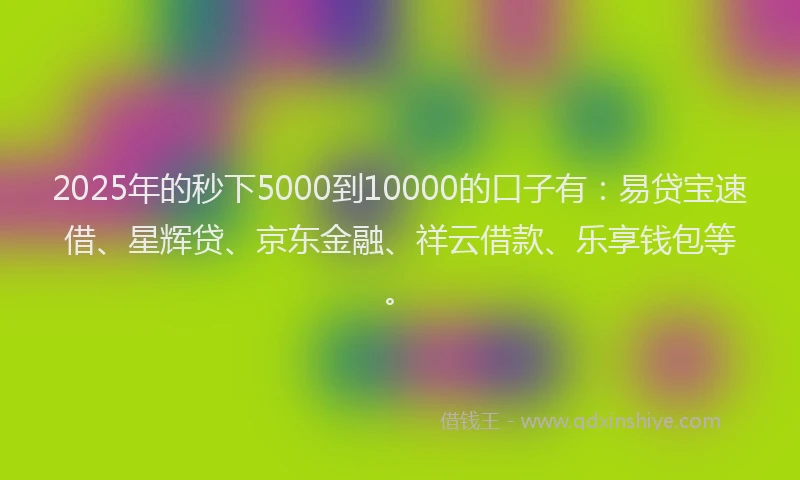 2025年的秒下5000到10000的口子有：易贷宝速借、星辉贷、京东金融、祥云借款、乐享钱包等。