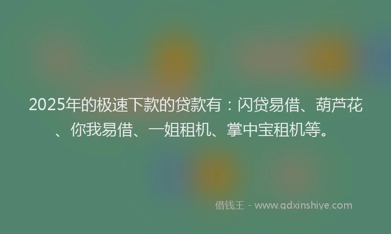 2025年的极速下款的贷款有：闪贷易借、葫芦花、你我易借、一姐租机、掌中宝租机等。