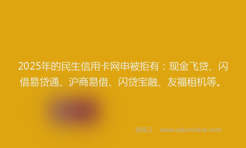 2025年的民生信用卡网申被拒有：现金飞贷、闪借易贷通、沪商易借、闪贷宝融、友福租机等。