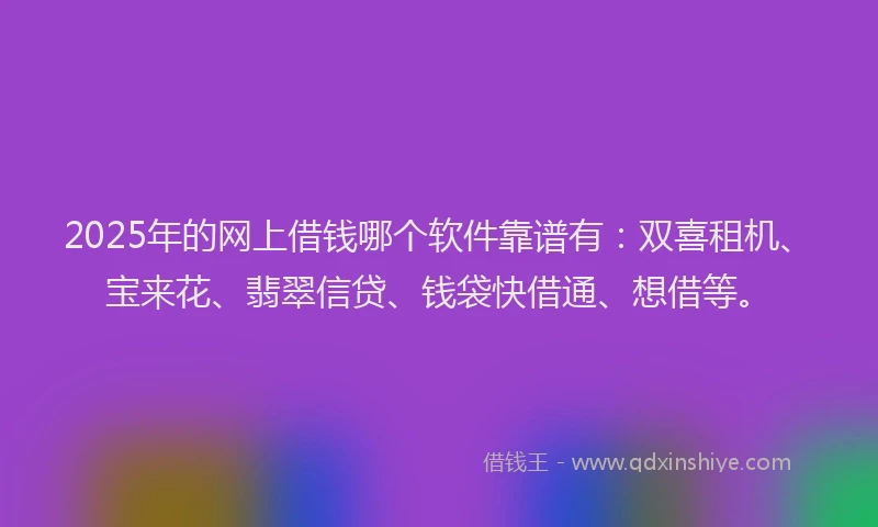 2025年的网上借钱哪个软件靠谱有：双喜租机、宝来花、翡翠信贷、钱袋快借通、想借等。