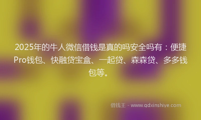 2025年的牛人微信借钱是真的吗安全吗有：便捷Pro钱包、快融贷宝盒、一起贷、森森贷、多多钱包等。