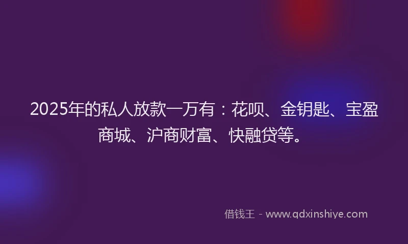 2025年的私人放款一万有：花呗、金钥匙、宝盈商城、沪商财富、快融贷等。