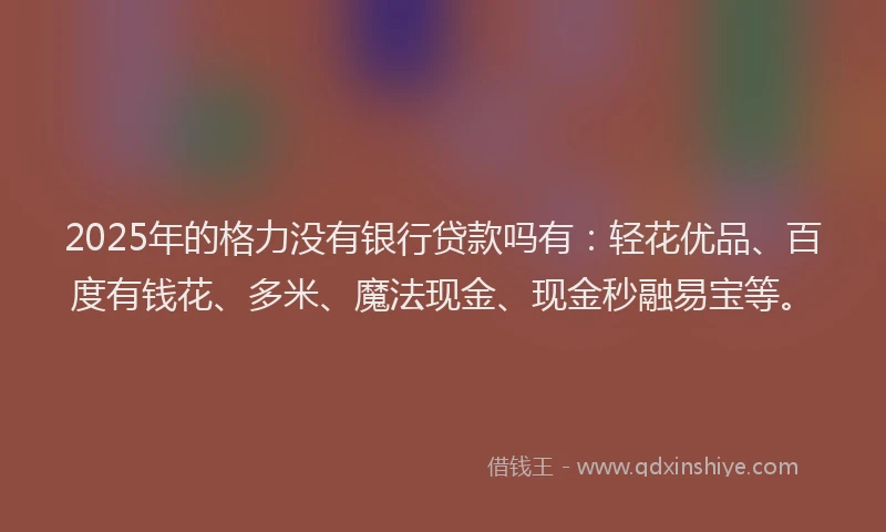2025年的格力没有银行贷款吗有：轻花优品、百度有钱花、多米、魔法现金、现金秒融易宝等。