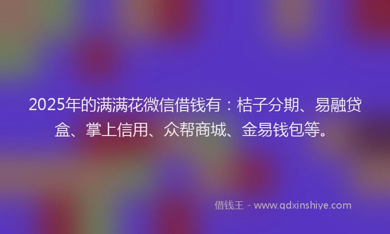2025年的满满花微信借钱有：桔子分期、易融贷盒、掌上信用、众帮商城、金易钱包等。