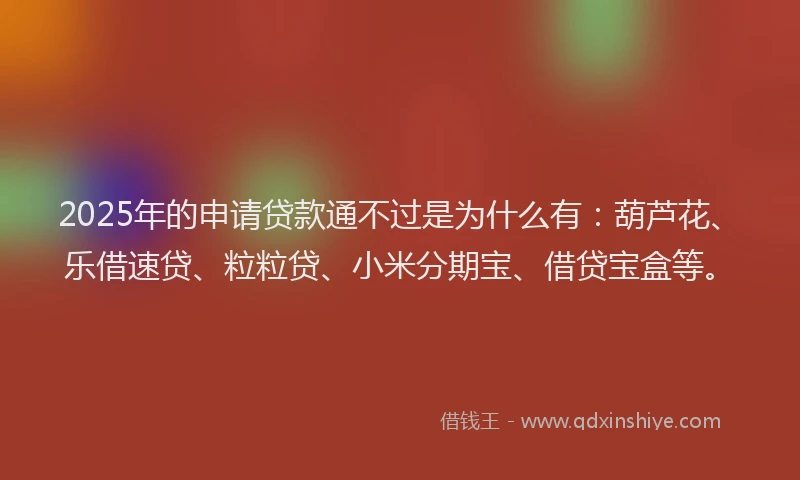 2025年的申请贷款通不过是为什么有：葫芦花、乐借速贷、粒粒贷、小米分期宝、借贷宝盒等。