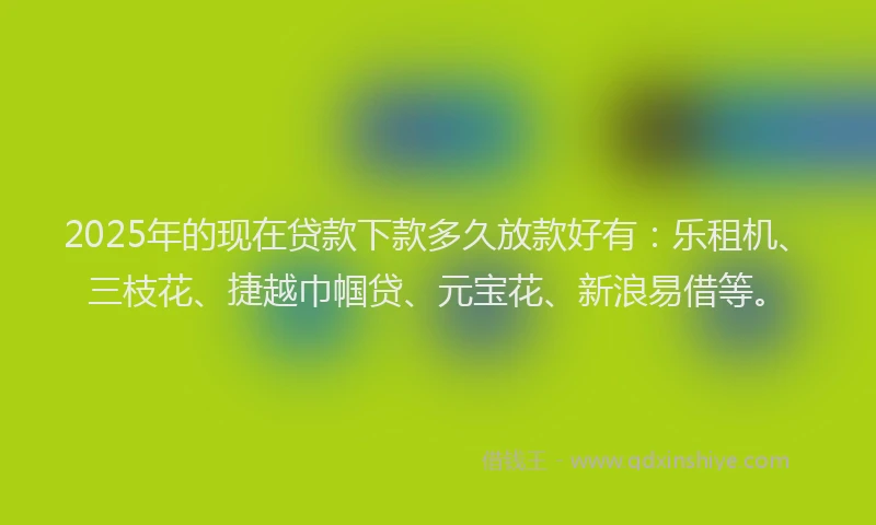 2025年的现在贷款下款多久放款好有：乐租机、三枝花、捷越巾帼贷、元宝花、新浪易借等。