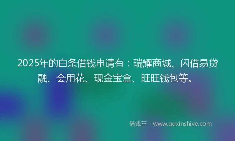 2025年的白条借钱申请有：瑞耀商城、闪借易贷融、会用花、现金宝盒、旺旺钱包等。