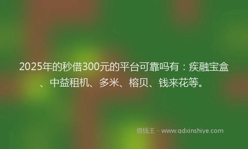 2025年的秒借300元的平台可靠吗有：疾融宝盒、中益租机、多米、榕贝、钱来花等。