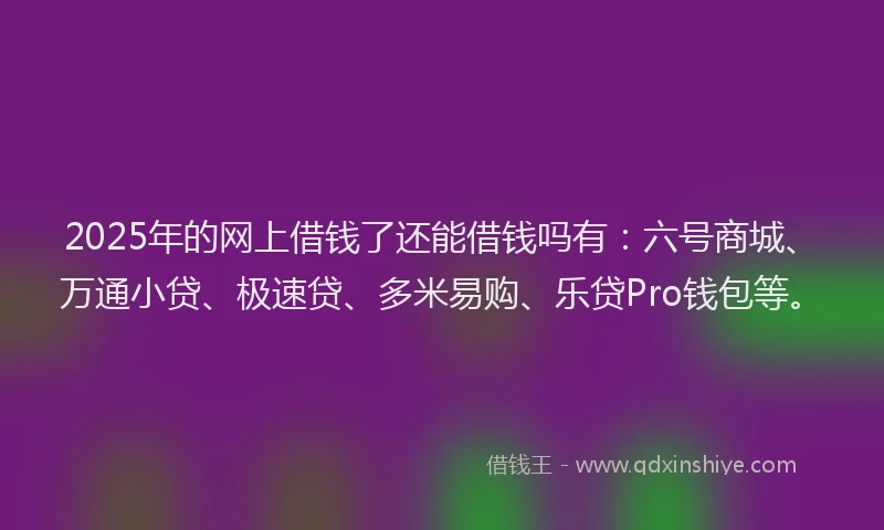2025年的网上借钱了还能借钱吗有：六号商城、万通小贷、极速贷、多米易购、乐贷Pro钱包等。