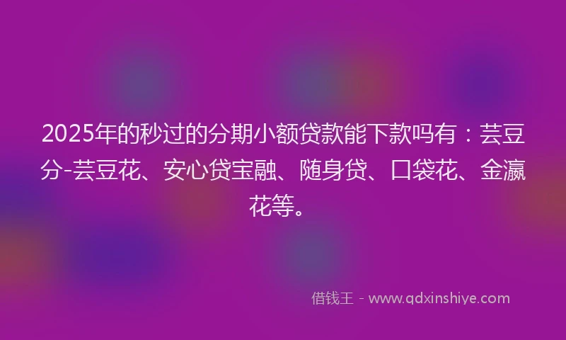 2025年的秒过的分期小额贷款能下款吗有：芸豆分-芸豆花、安心贷宝融、随身贷、口袋花、金瀛花等。