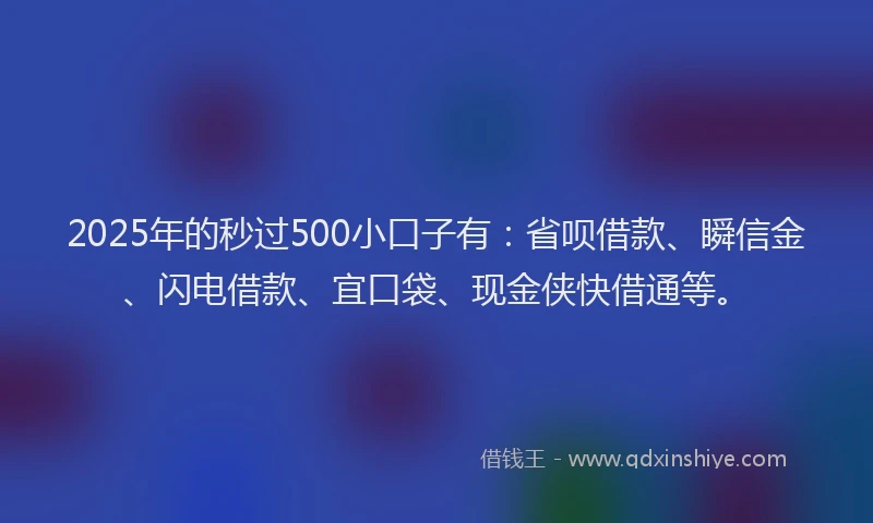 2025年的秒过500小口子有：省呗借款、瞬信金、闪电借款、宜口袋、现金侠快借通等。