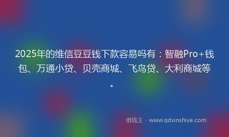 2025年的维信豆豆钱下款容易吗有：智融Pro+钱包、万通小贷、贝壳商城、飞鸟贷、大利商城等。