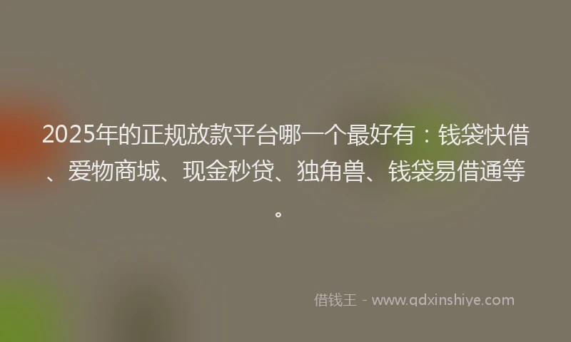 2025年的正规放款平台哪一个最好有：钱袋快借、爱物商城、现金秒贷、独角兽、钱袋易借通等。