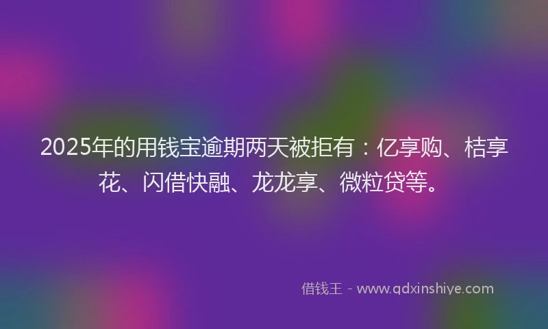 2025年的用钱宝逾期两天被拒有：亿享购、桔享花、闪借快融、龙龙享、微粒贷等。