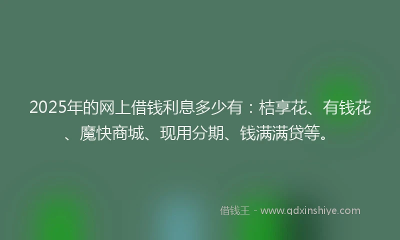 2025年的网上借钱利息多少有：桔享花、有钱花、魔快商城、现用分期、钱满满贷等。