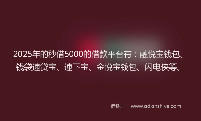 2025年的秒借5000的借款平台有：融悦宝钱包、钱袋速贷宝、速下宝、金悦宝钱包、闪电侠等。