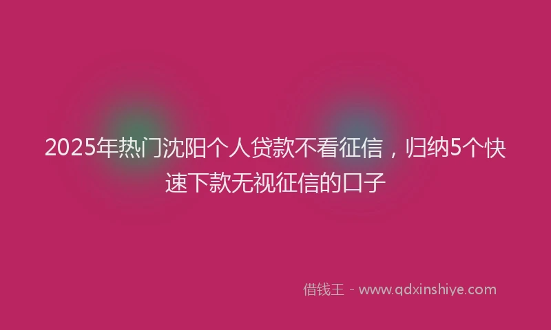 2025年热门沈阳个人贷款不看征信，归纳5个快速下款无视征信的口子