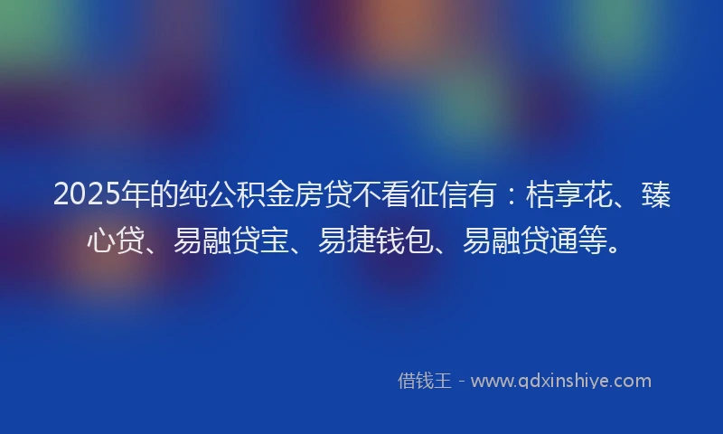 2025年的纯公积金房贷不看征信有：桔享花、臻心贷、易融贷宝、易捷钱包、易融贷通等。